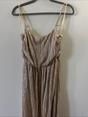 BCBGeneration Metallic Pleated Slip Dress in Taupe